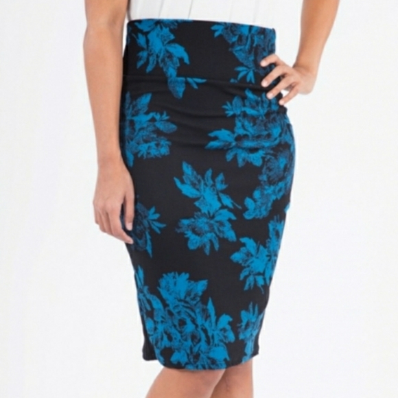 NWT AGNES & DORA Black & Teal Pencil Skirt S Fits 4 - 6 - Picture 2 of 6